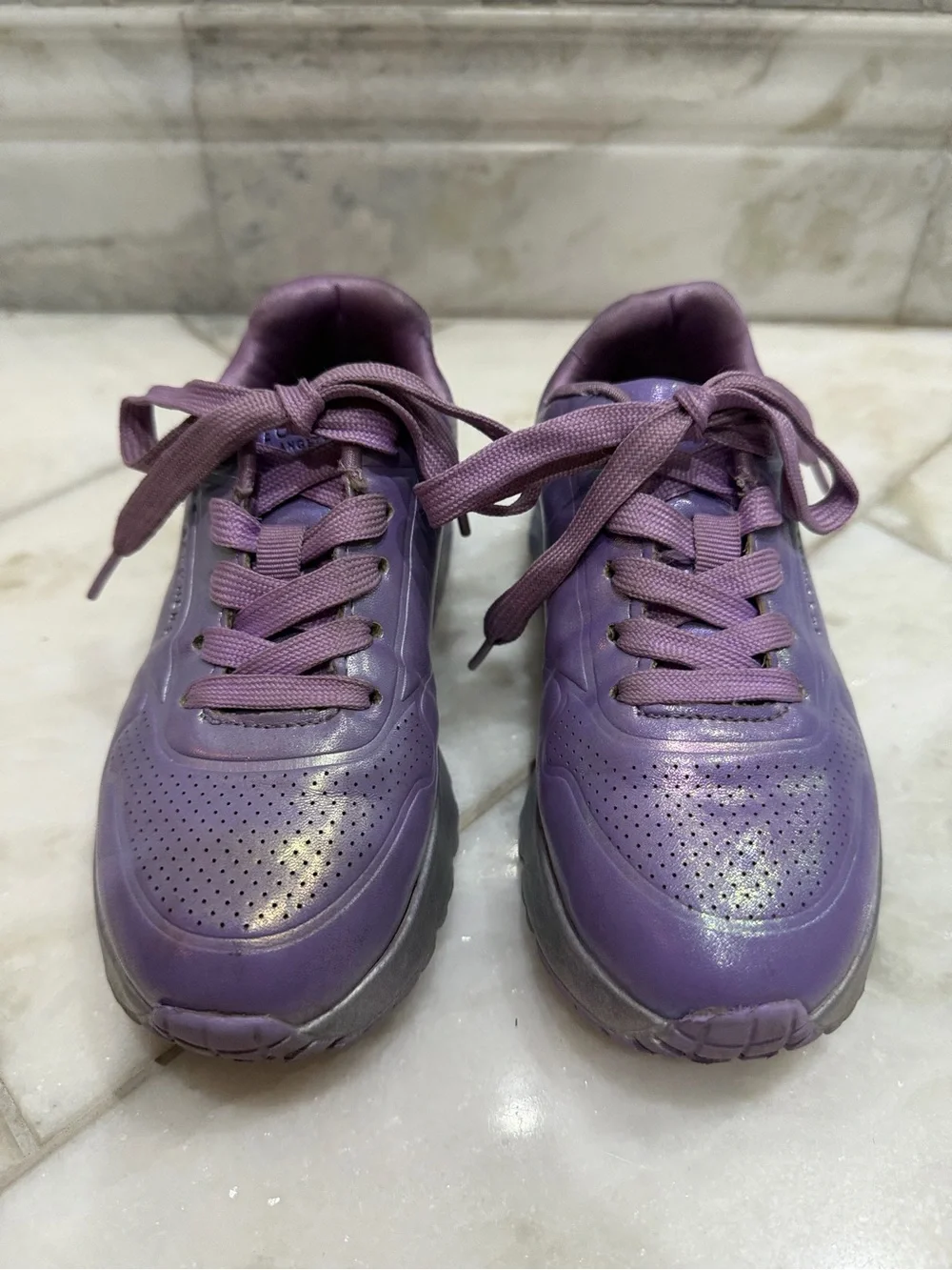 Size 12.5 Girls Skechers Uno Lite Metallic Shimmers Sneakers